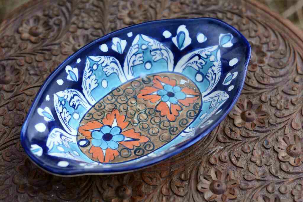 Blue Pottery Oval Shape Raita Bowl