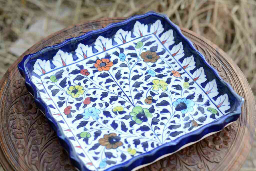 Blue Pottery Square Shape Serving Tray