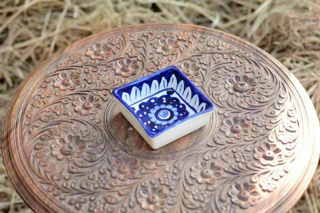 Blue Pottery Square Shaped Butter Cup