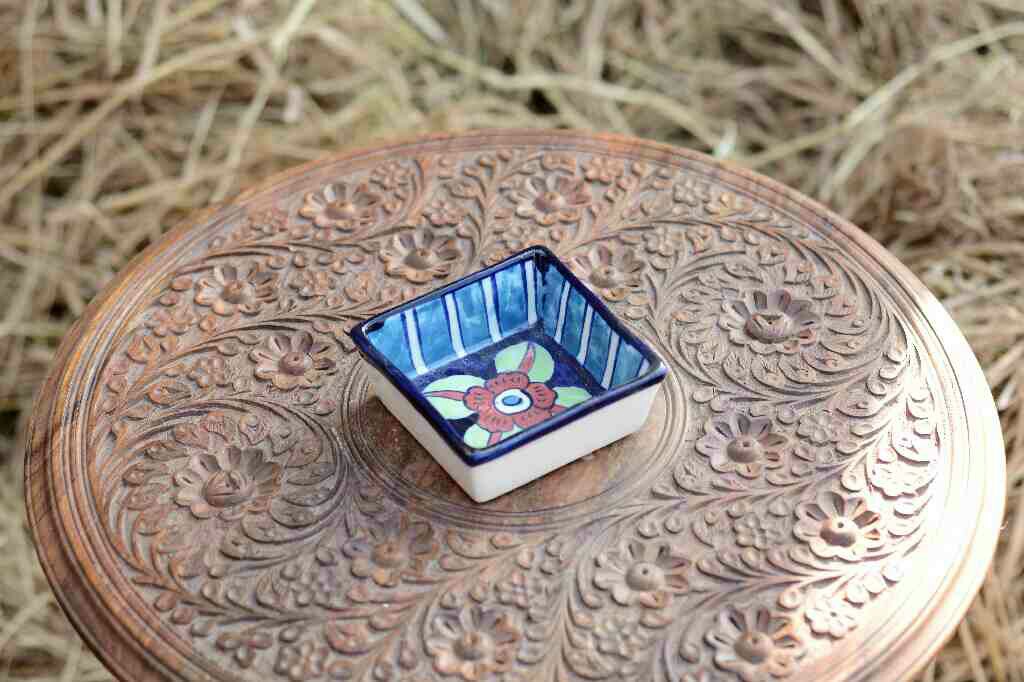 Blue Pottery Square Shaped Butter Cup
