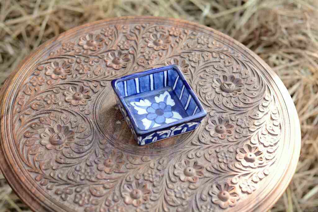 Blue Pottery Square Shaped Butter Cup