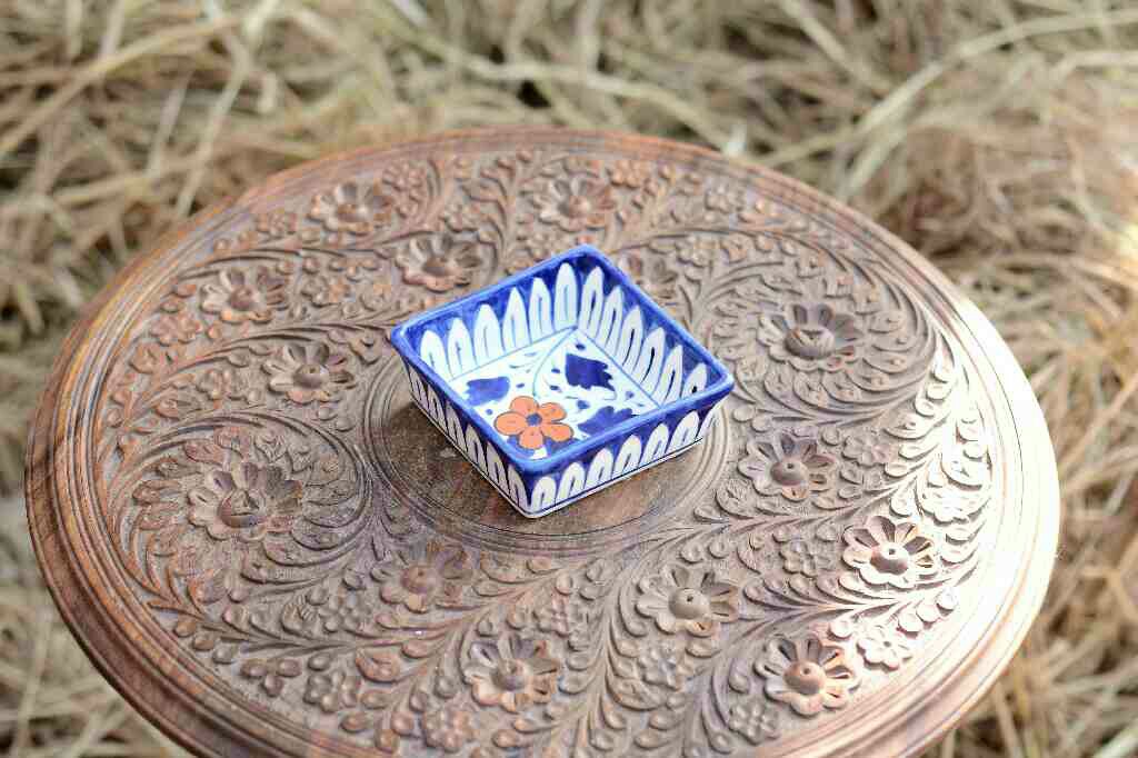 Blue Pottery Square Shaped Butter Cup