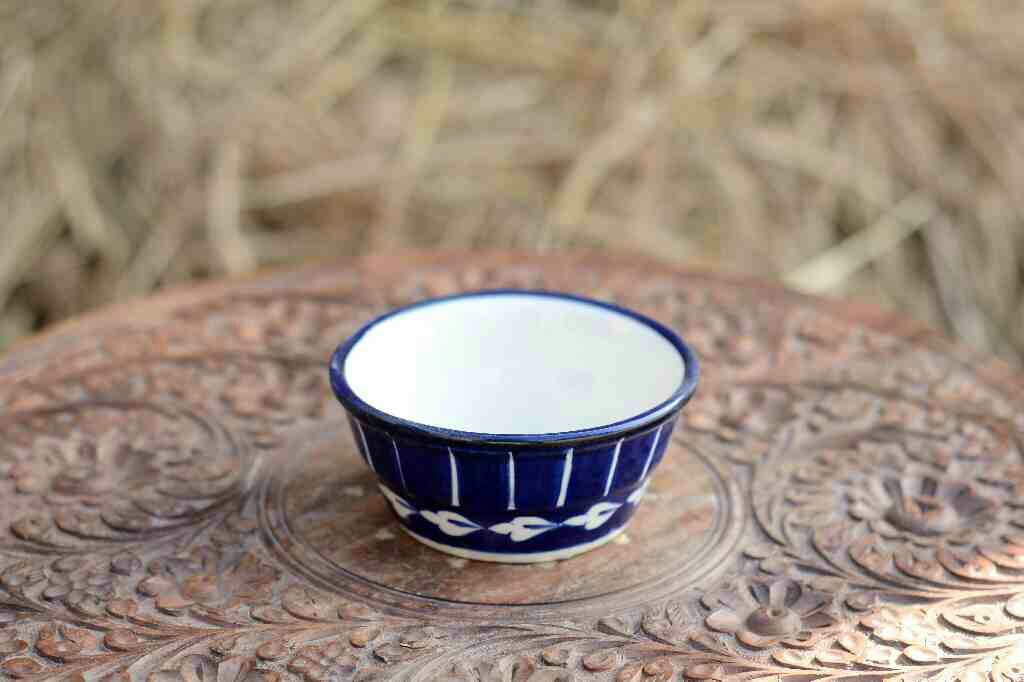 Blue Pottery Round Shaped Butter Cup