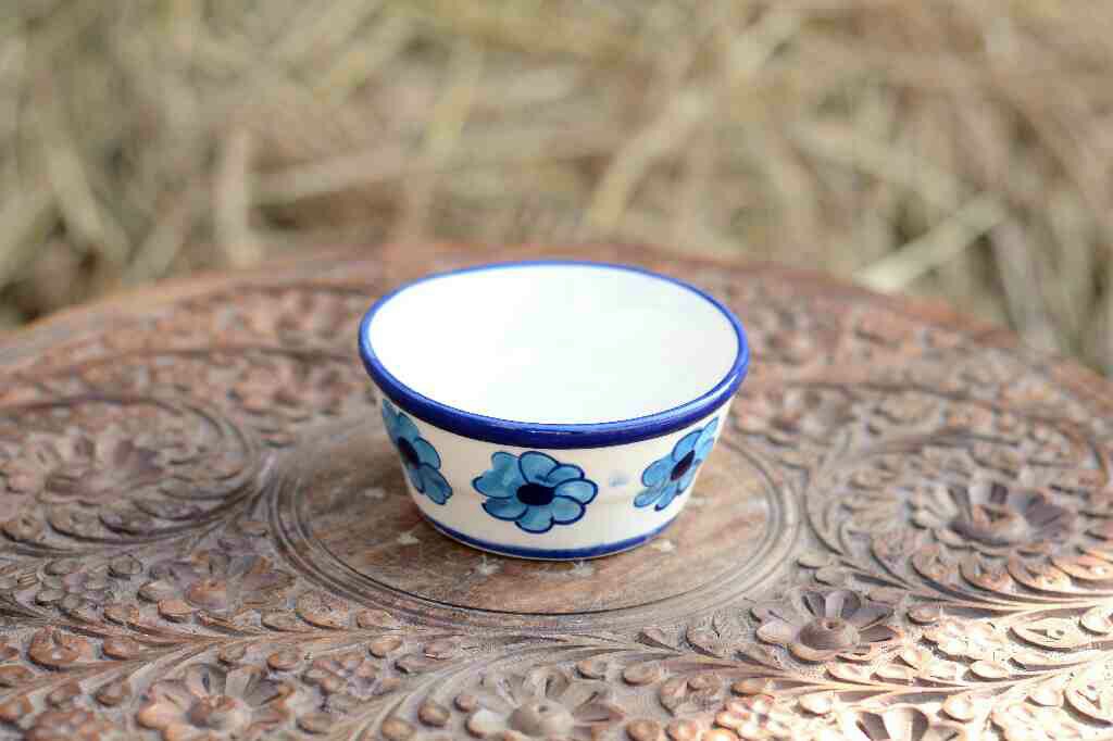 Blue Pottery Round Shaped Butter Cup