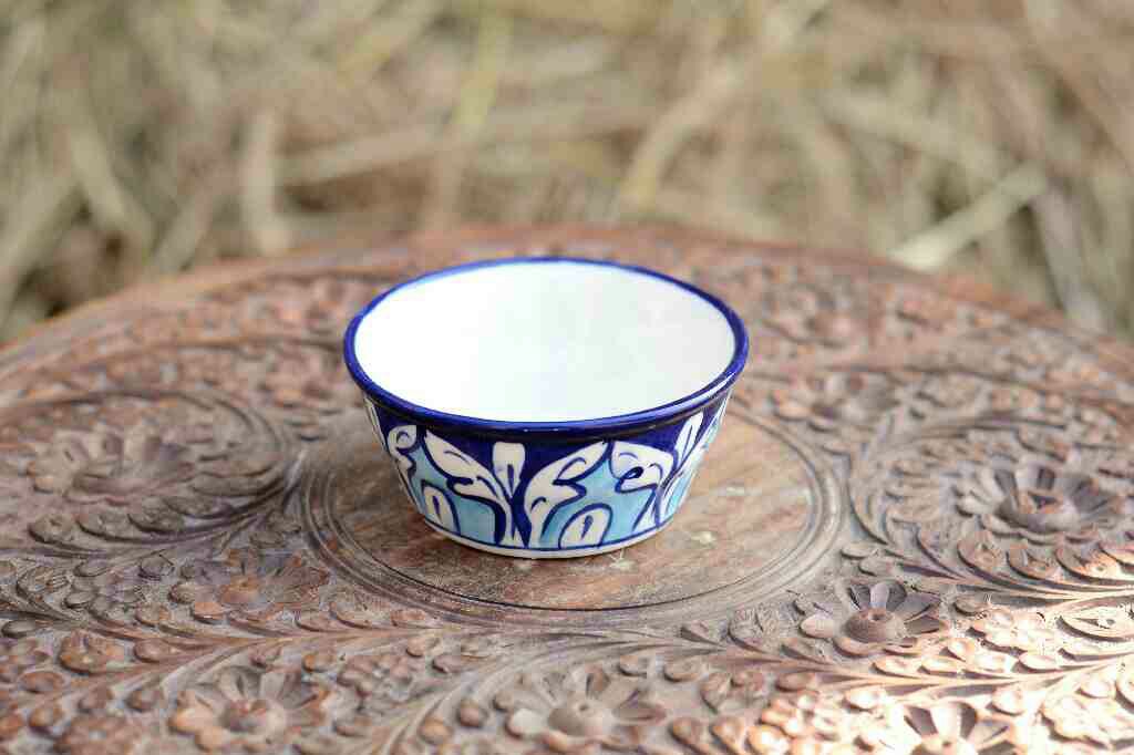 Blue Pottery Round Shaped Butter Cup