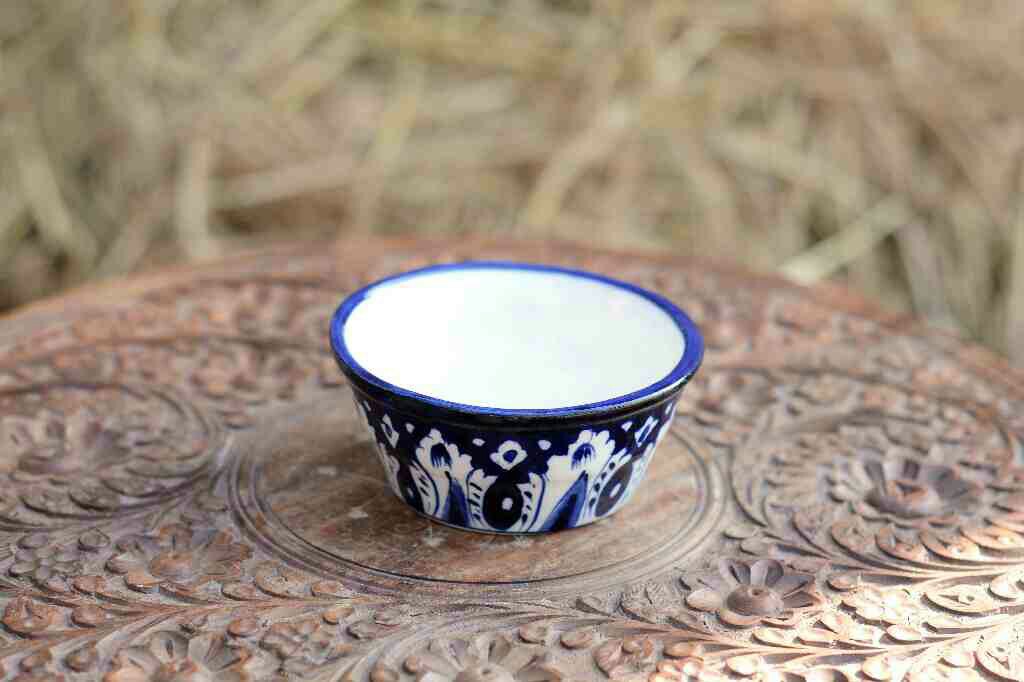 Blue Pottery Round Shaped Butter Cup