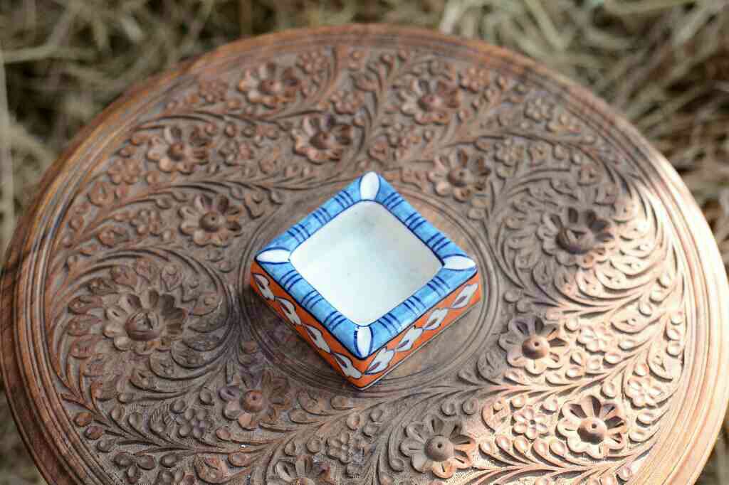 Blue Pottery Square Shaped Ashtray