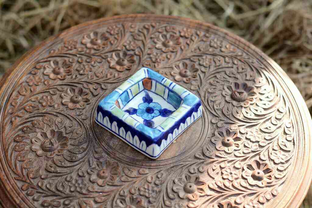 Blue Pottery Square Shaped Ashtray