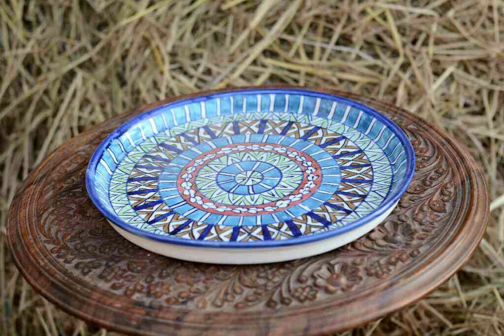 Blue Pottery Pizza Tray