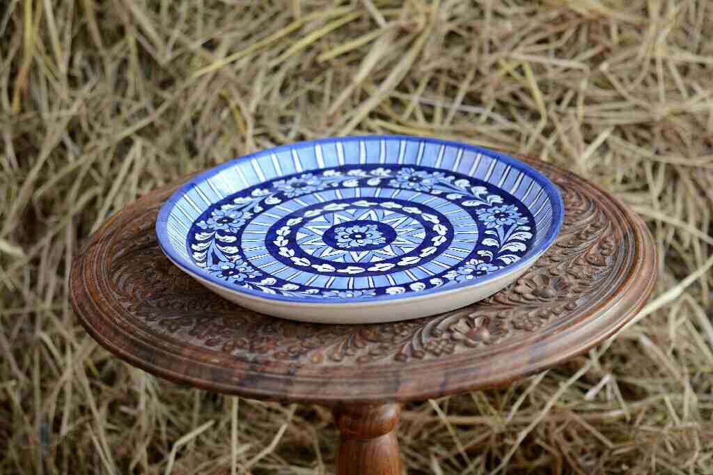 Blue Pottery Pizza Tray