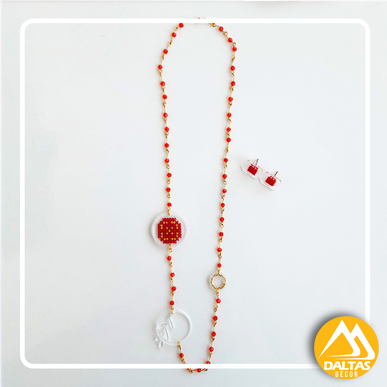 Embroidered Earrings and Pendant Set