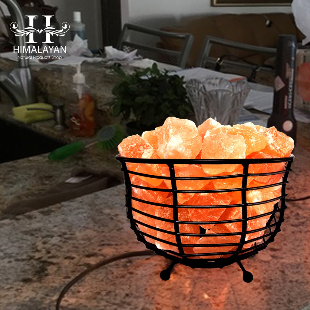 Himalayan Metal Basket Air purifying Salt Lamp (Bowl Style)