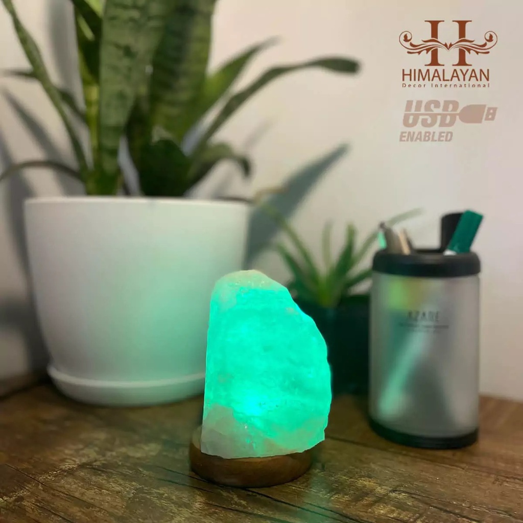 Natural Shape Pink USB Salt Lamp With Multicolored LED Bulb