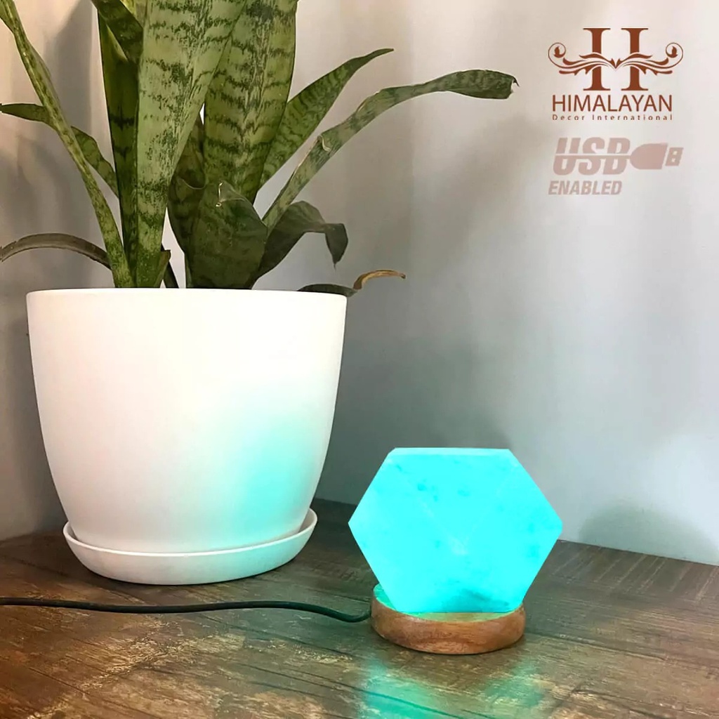 Himalayan USB Salt Lamp (Diamond Shape) With Multicolored LED Bulb