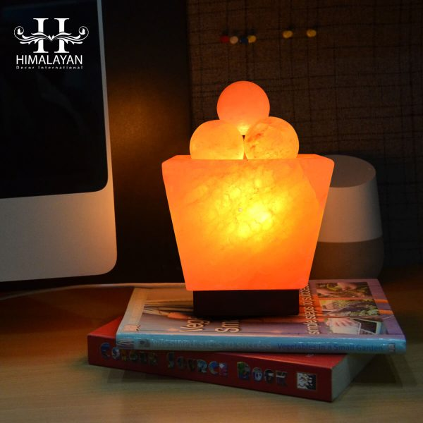 Trapezoid Shape Fire Bowl Salt Lamp w Ball Shape Chunks