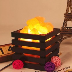 Himalayan Cube Shape Wooden Basket Salt Lamp