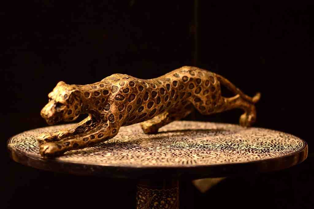 Carved Leopard Fiber Statue 