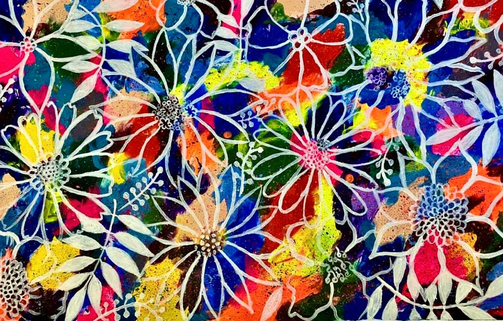 Acrylic Painted Floral Cardstock