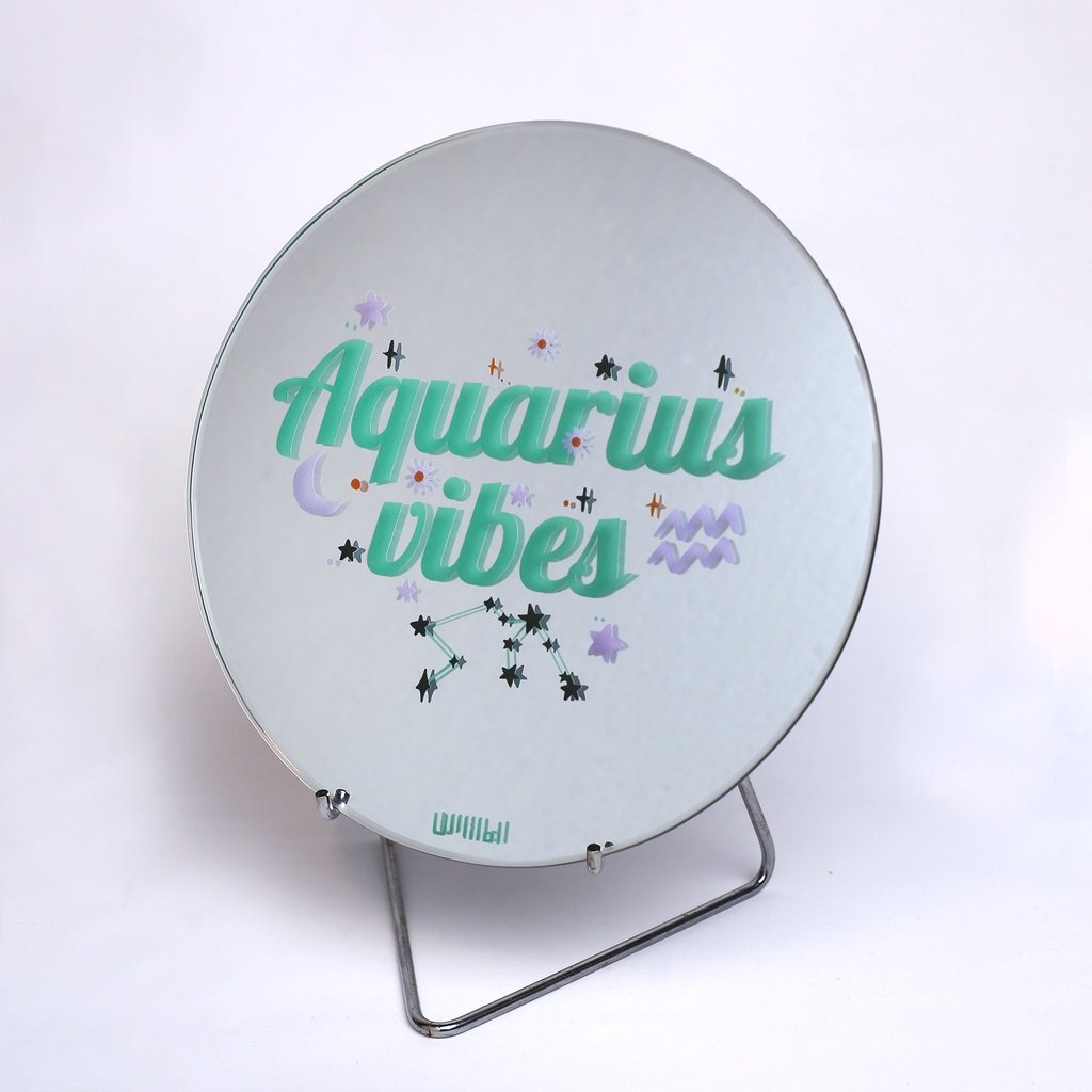 Zodiac Aquarius Vibes Round Mirror