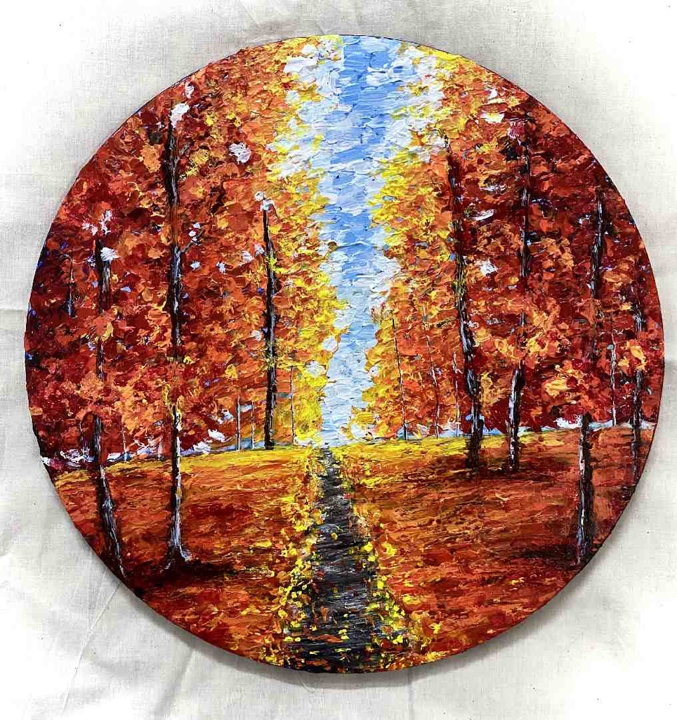 Bold Autumn Landscape on Round Canvas