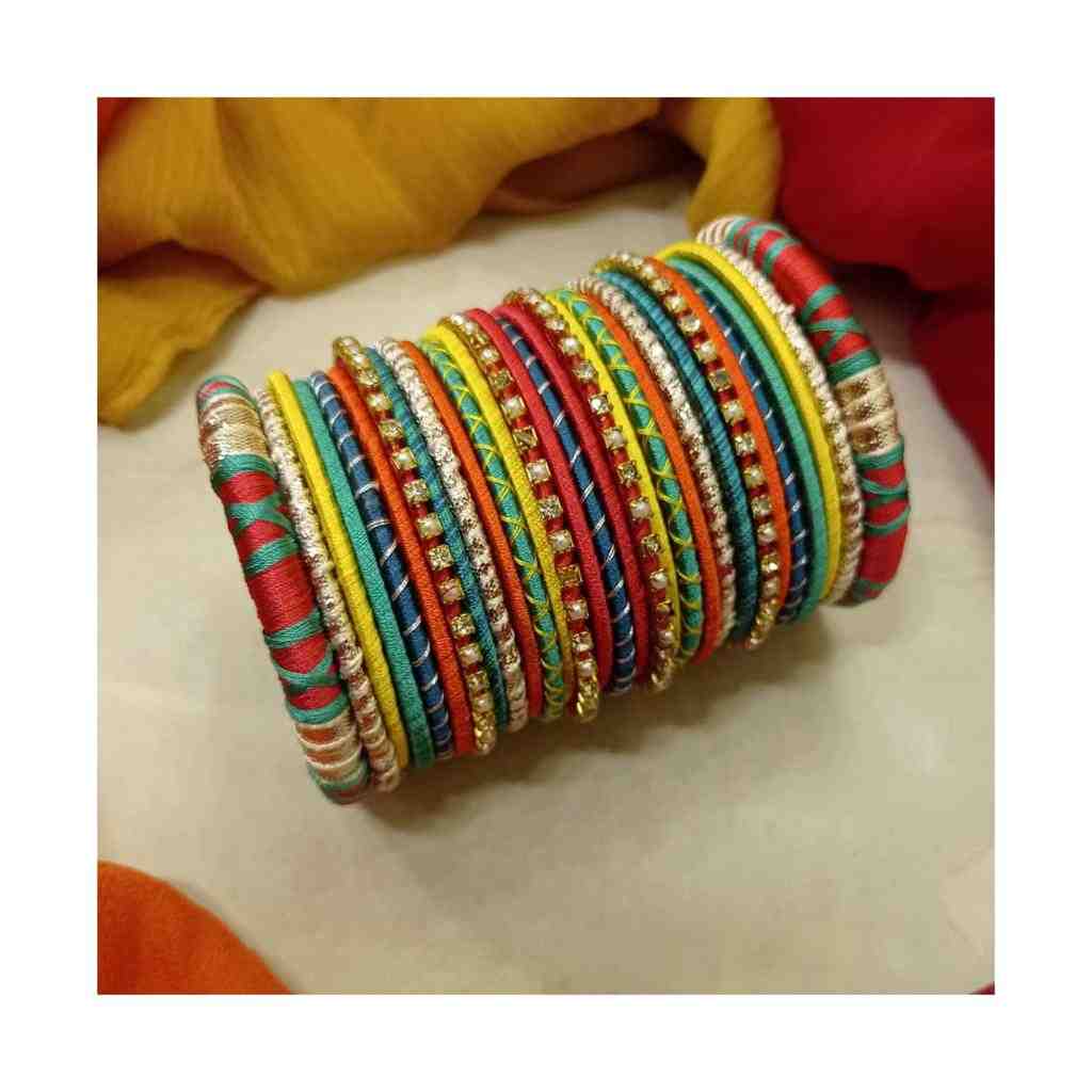 Hand Made Multi colored Thread Bangles with tilla gota Vceela Online marketplace for handicrafts by artisans and artists