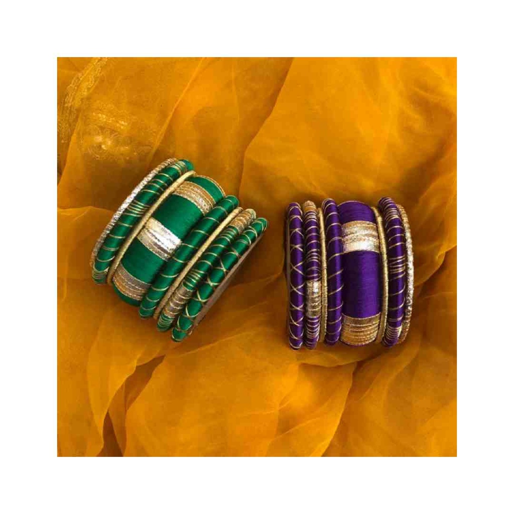 Hand Made Women's Festive Thread Bangles with gota & tilla for Ceremonies (Set of 2)