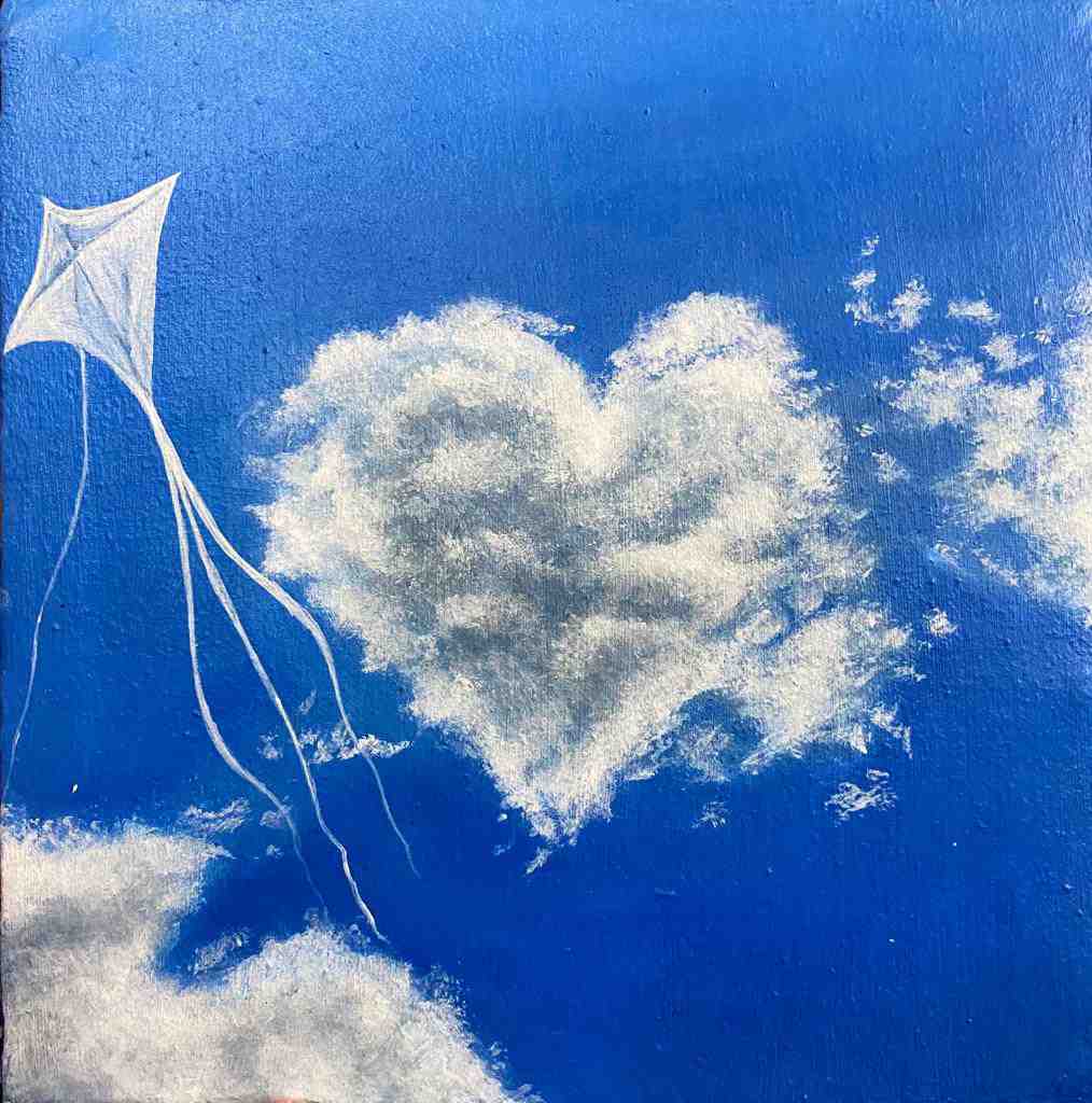 Acrylic Painting on Canvas: Kite and Heart