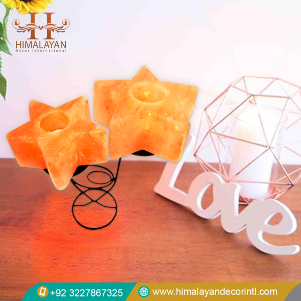 Himalayan Natural Star Shape Candle Holder with Metal Stand (Pack of 2)