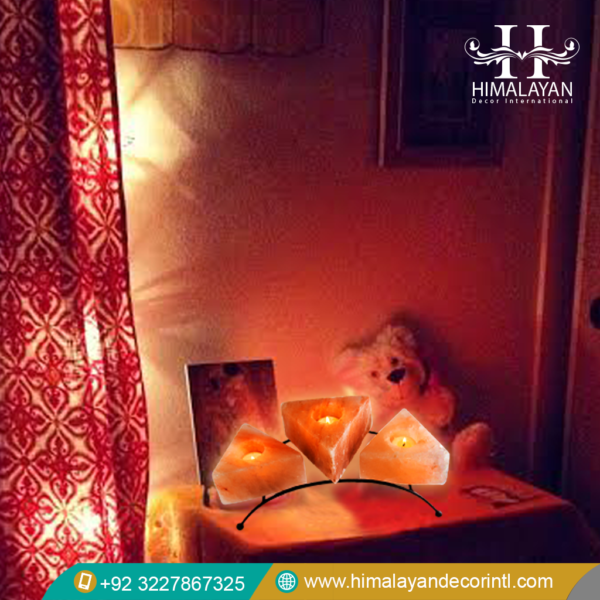 Himalayan Natural Triangle Shape Candle Holder with Metal Stand (Pack of 3)