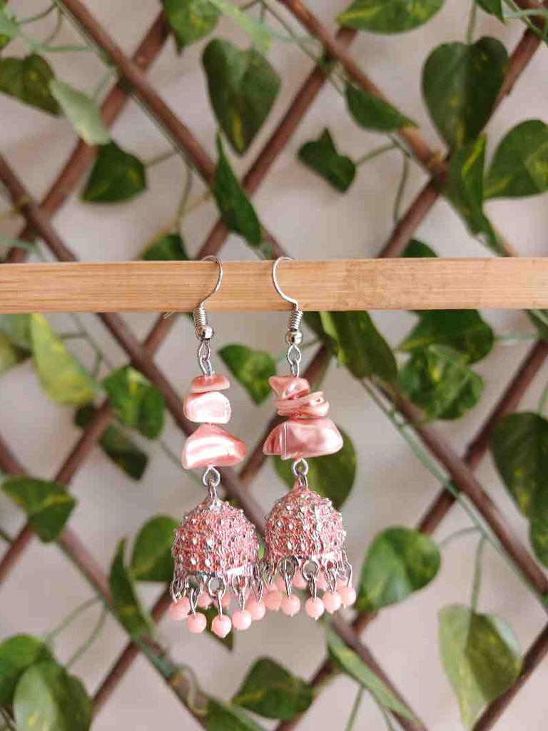 coral jhumki earrings 