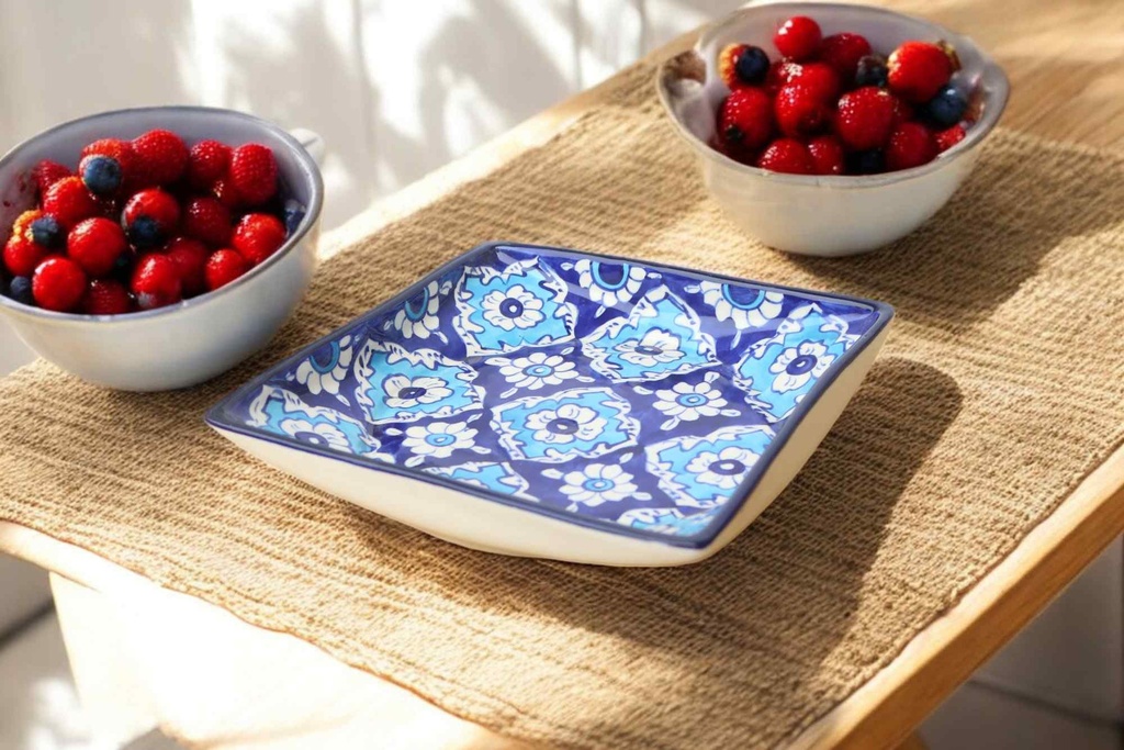 Blue Pottery Square Dish