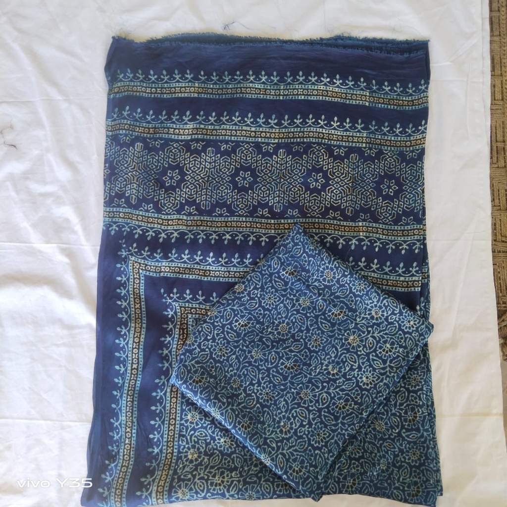 Ajrak natural dye, block print, 2 piece unstitched suits in SILK