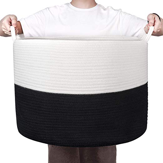XXL Cotton Rope Laundry Basket – Black & White Woven Basket