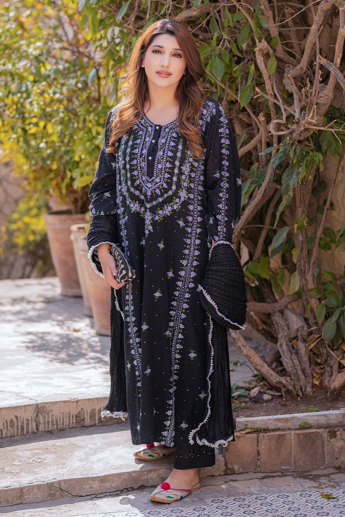 BLACK RUNNING STITCH KURTA