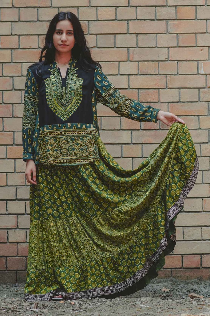 Green Ajrak Skirt