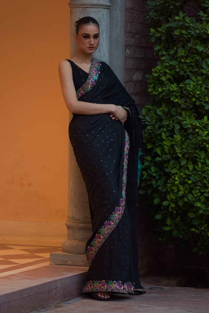 Peacock Hand Embroidered Saree
