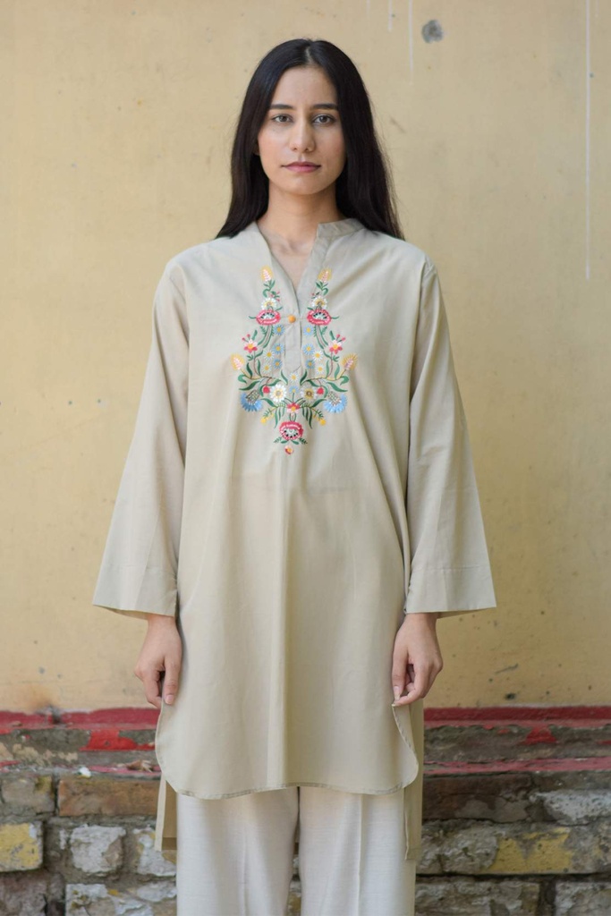 Beige Embroidered Kurta