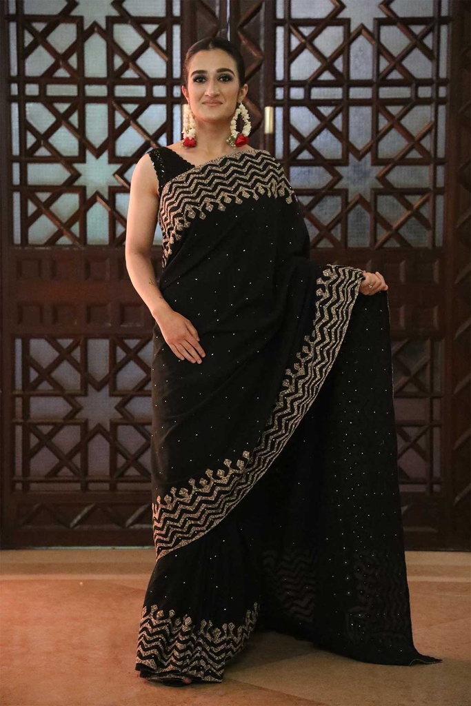 Ajrak Applique Saree
