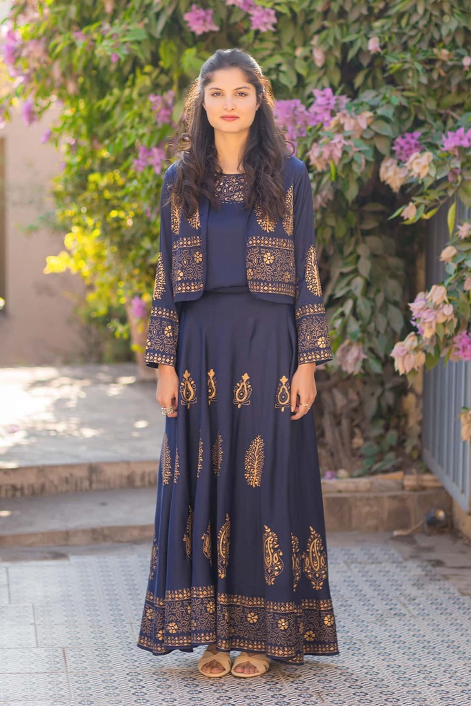 Silk Blockprint Skirt Dress