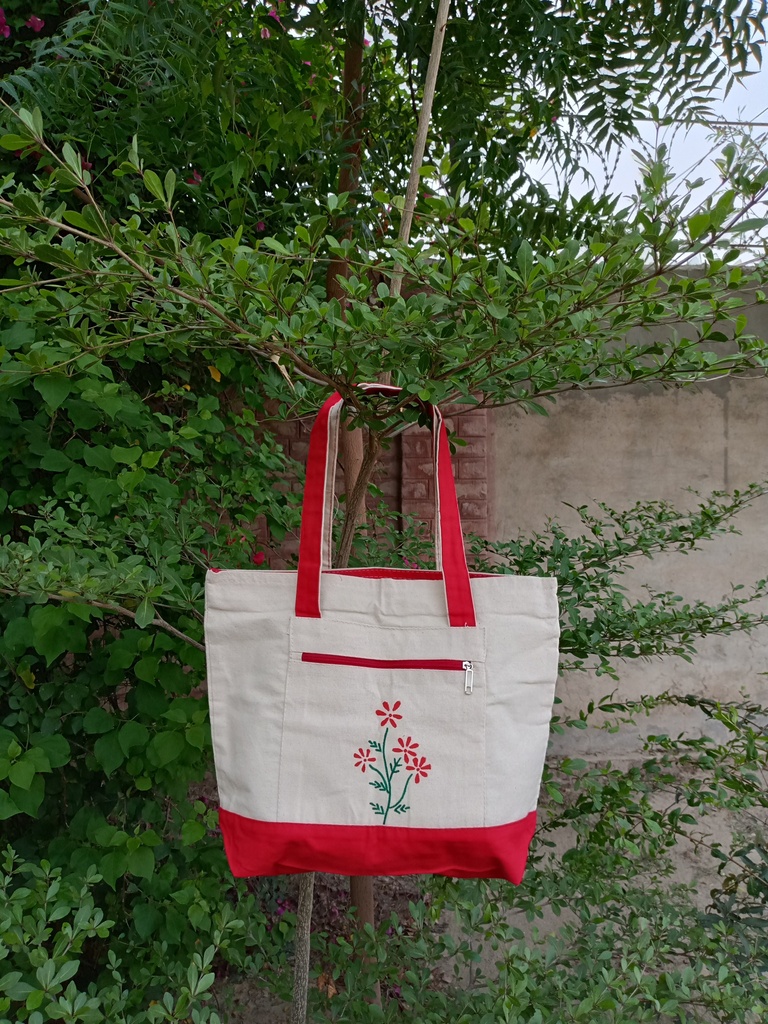 Hand painted canvas zipper tote bag