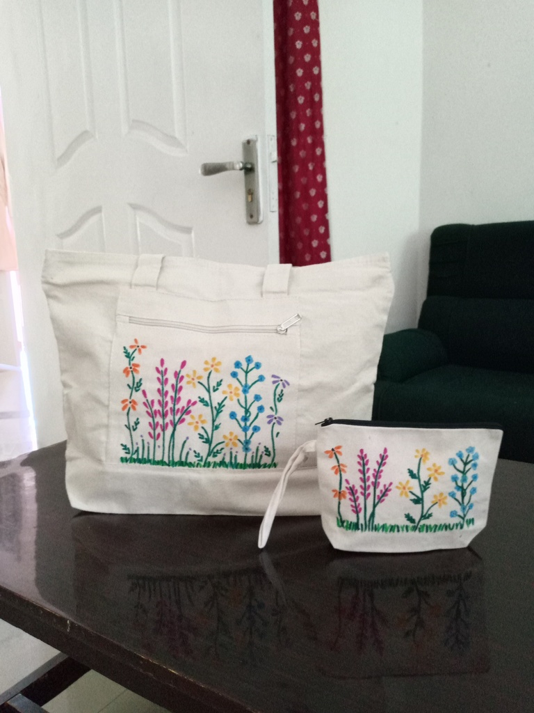 Hand painted zipper tote with pouch