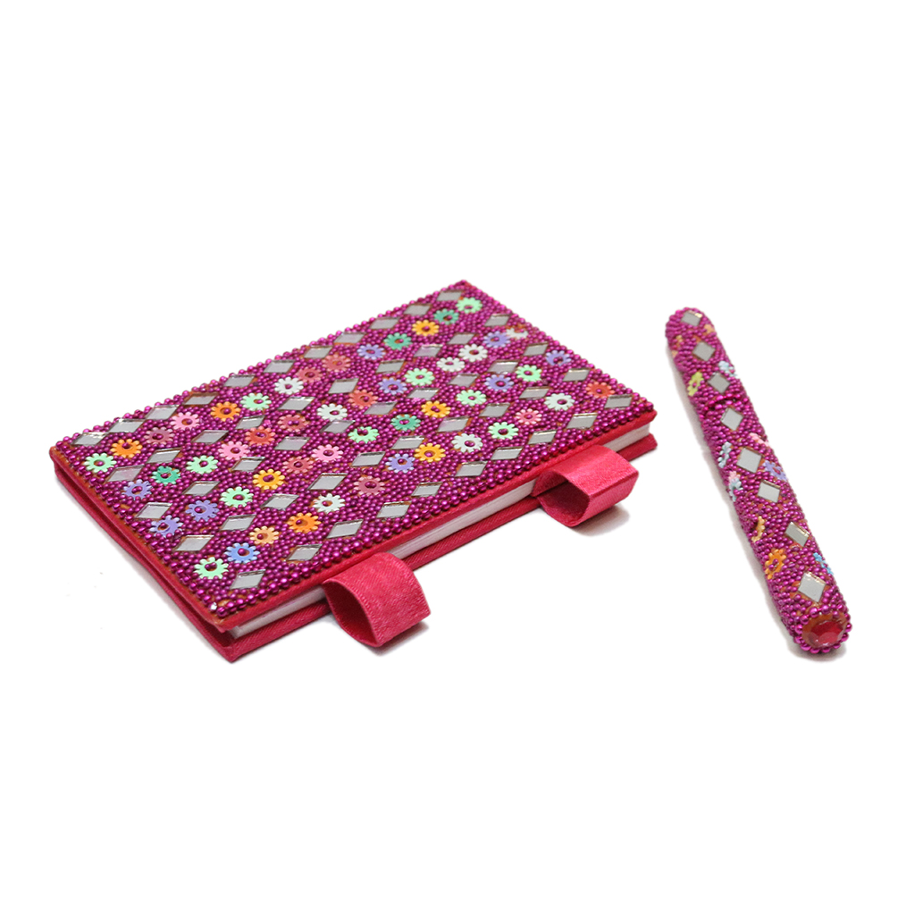 Handmade mirror and bead work diary book with pen