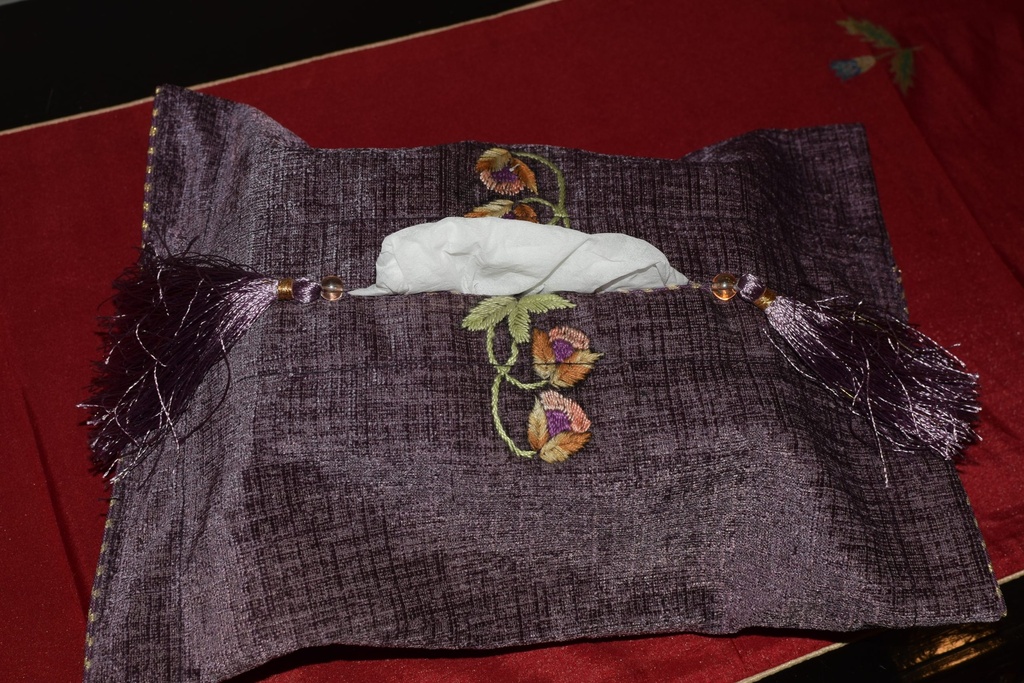 TB-17 Plum Jacquard Tissue Box Cover with Hand Embroidery