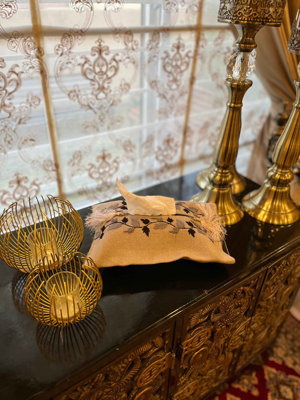 TB-5 Grey Jute Tissue Box Cover with Hand Embroidery