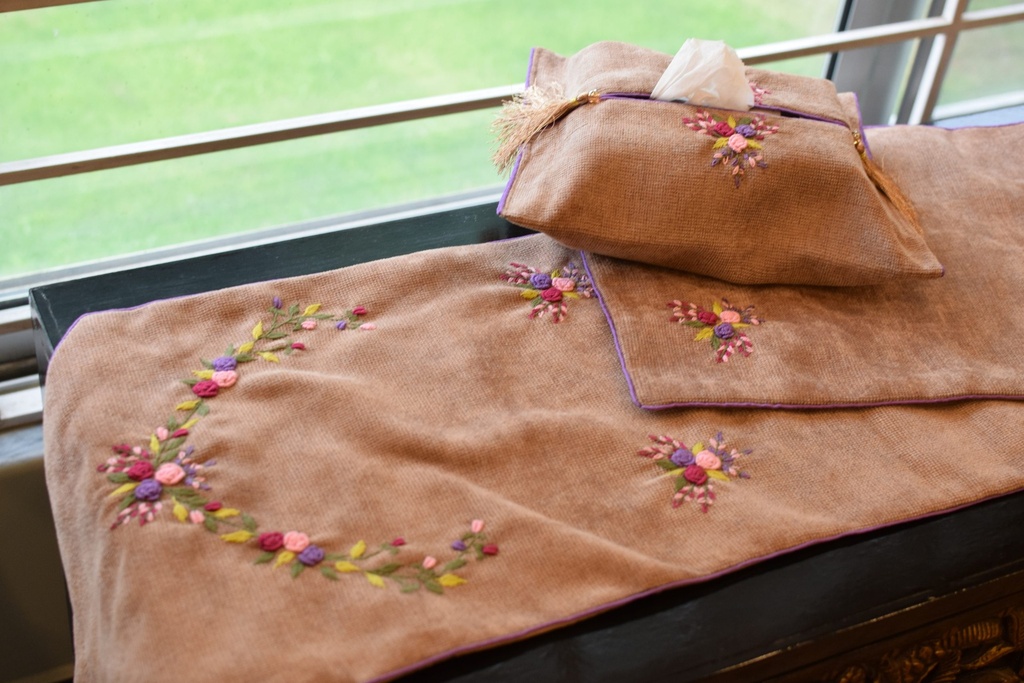 DS-26 Deep Beige Jacquard Dining Set