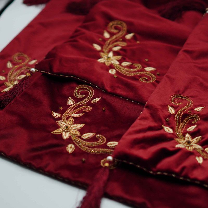 C-9 Burgundy Velvet Formal Cushion Covers Set with Dabka Work
