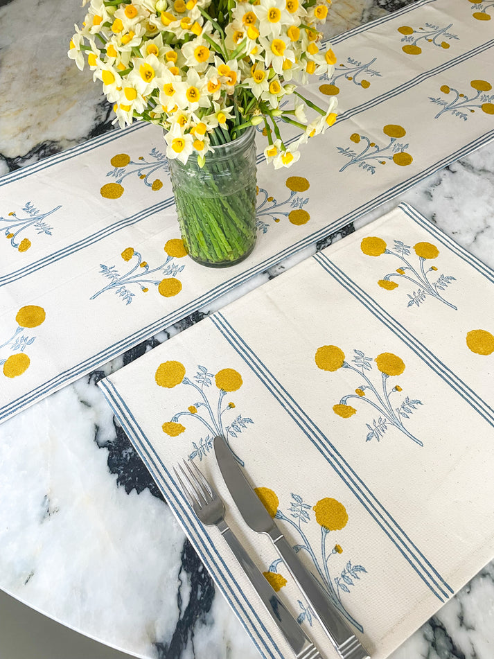 Marigold  Blue Table Runner