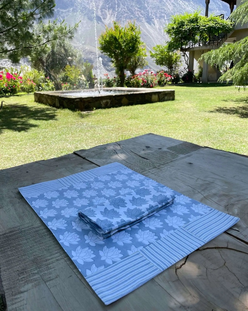 Dusty Blue Lotus Placemat Set
