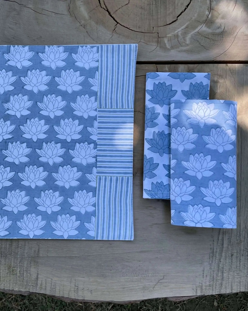 Dusty Blue Lotus Napkin Set