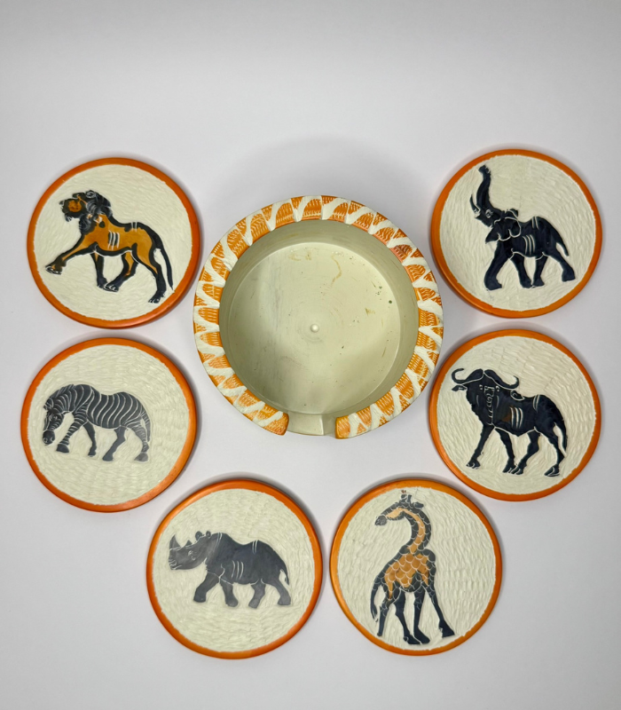 Jungle Edition – Handmade Soapstone Coasters – Orange Lining